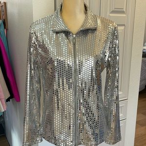 ERIN LONDON SILVER SEQUINS FULL ZIP JACKET. SIZE SMALL. NWOT. (1046)